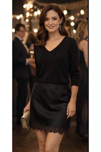 DİMA Lace detailed mini satin skirt