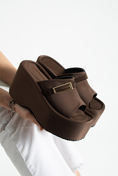 dabab shoes Lunara Women's Bitter Brown 10 cm Platform Heel Buckle Thick Sole...