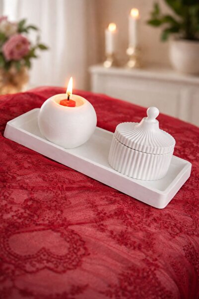 SCA CANDLE طقم ديكور SCA: صينية + حامل شموع + صندوق بغطاء