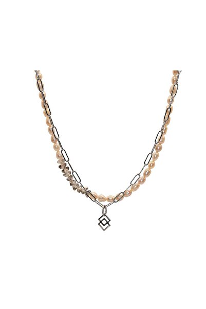 runa Double necklace with pink cultured pearls and stainless steel