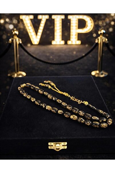 kral hediyelik vıp altın warak altın tozundan yapılma kehribar tesbih isme öz...