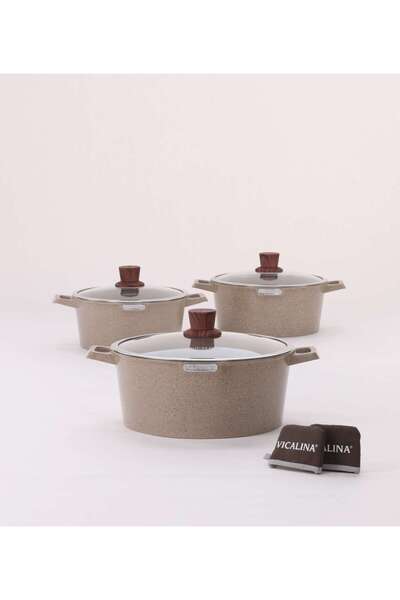 aljahwari 6-piece granite cookware set with glass lid