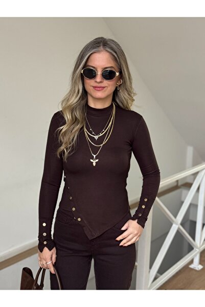 2she بلوزة بلي آند هاندلي بأزرار ذهبية - بني