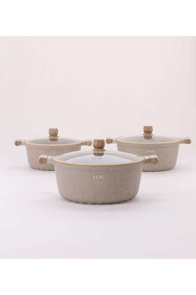 aljahwari 6-piece granite cookware set with glass lid