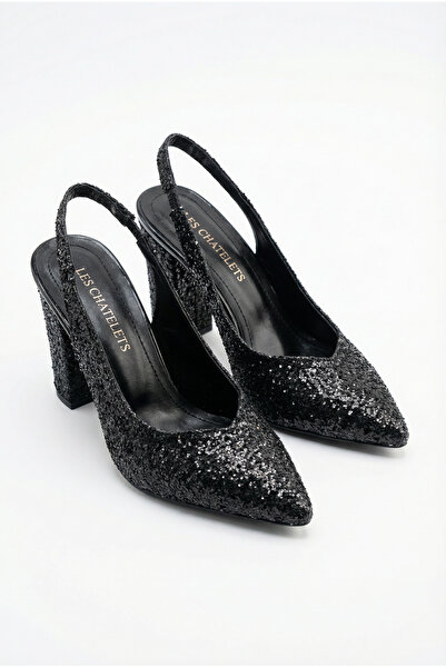 Les Chatelets Éclat De Nuit Elastic Buckle Wedding Chunky Heel Glitter Evenin...