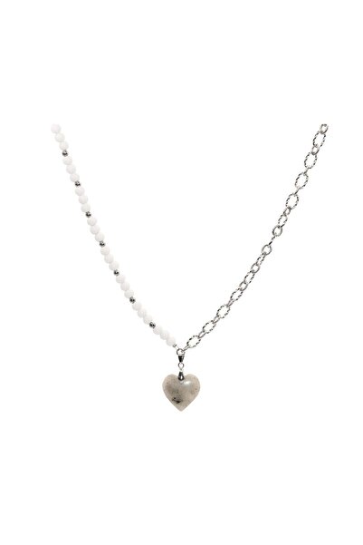 runa White Onyx natural stone necklace and Labradorite pendant - stainless steel