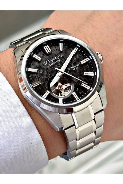 Quantum Automatic Mechanism Silver-Black Color Steel Band Steel Case Men's Wr...