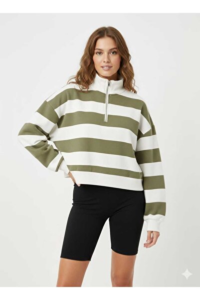 kikiriktekstil Γυναικείο φούτερ με φερμουάρ και ριγέ σχέδιο, με μαλακή υφή κα...