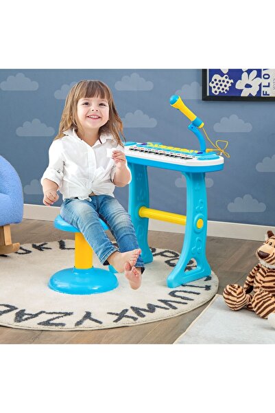 COSTWAY Children's piano with 31 keys, chair and flashing lights - blue