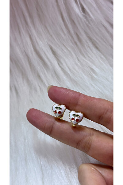 iky aksesuar أقراط على شكل قلب الكرز من الفولاذ للأطفال