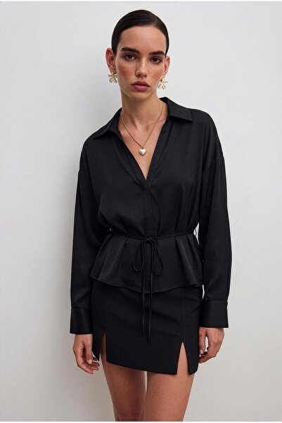 Lady Pixie Satin Shirt with Binding Detail