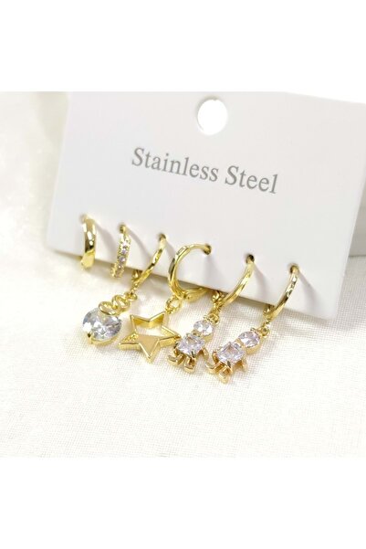 Güler Yüzlü Silver طقم أقراط روبوت من الفولاذ المرصع بالحجر ذهبي اللون