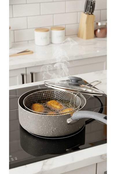 Generic 24cm multi-purpose cooking pot with frying basket and heat-resistant ...