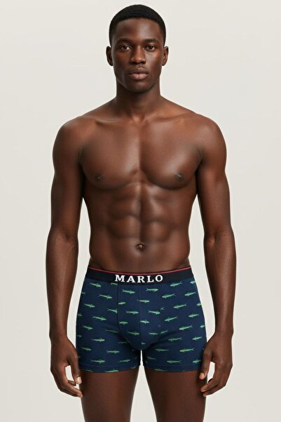marlo Navy Blue Crocodile Patterned Men's Boxer Cotton Stretch Fabric Belted ...