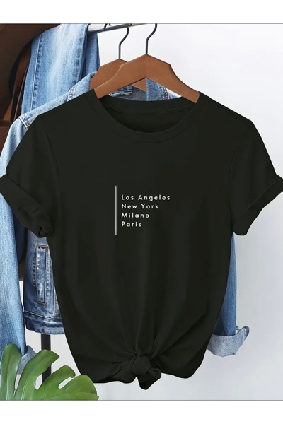 FUFLUNS تي شيرت بطبعة CITY بقصة واسعة وياقة دائرية