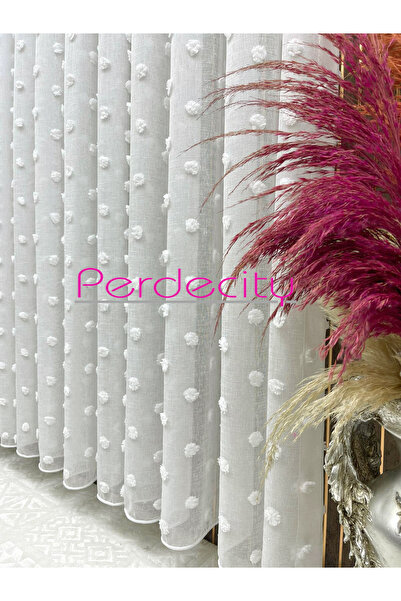 PERDECITY Bohem Tarzı Lüx Puffy Ponpon Tül Perde 1x2.5 Sık Pile Her Odaya Uygun Ütü İstemez. 30x28 ölçü numune kumaştır