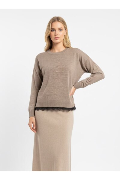 mysimy Crew Neck Lace Detailed Women's Knit Sweater