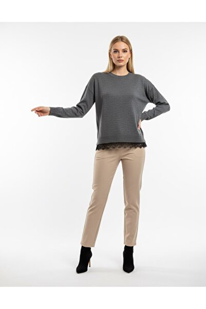 mysimy Crew Neck Lace Detailed Women's Knit Sweater