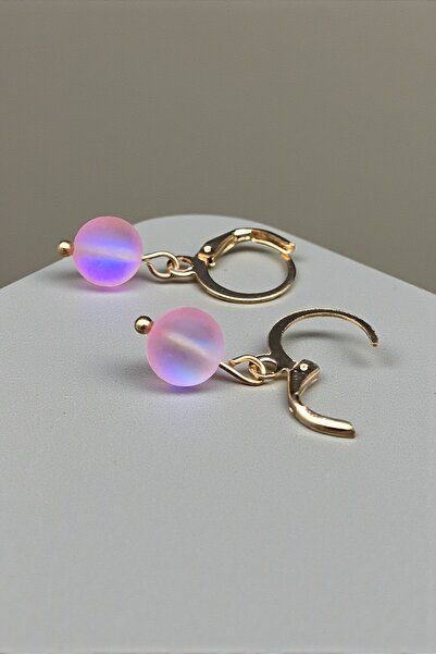 NBS Beautiful Naturel Stones Kuvars Yansımalı Pembe Küpe 8 mm ( Aşk Mıknatısı...