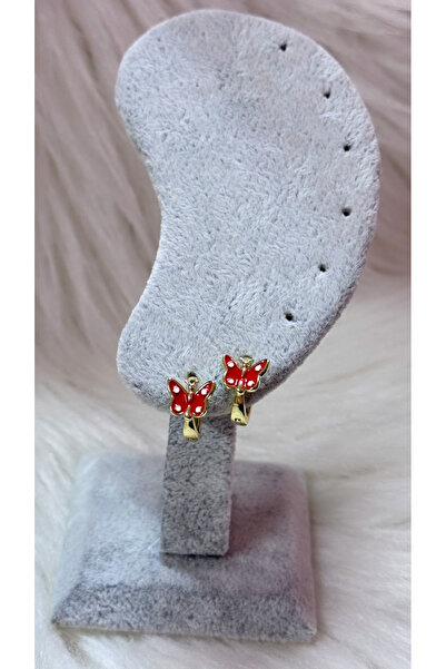 iky aksesuar Children's Steel Red Butterfly Earrings