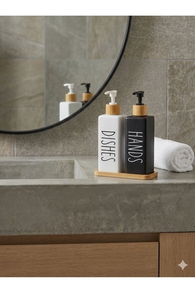 Sıvı Sabunluk-2’li Bambu Standlı Sıvı Sabunluk-Cam Sabunluk
