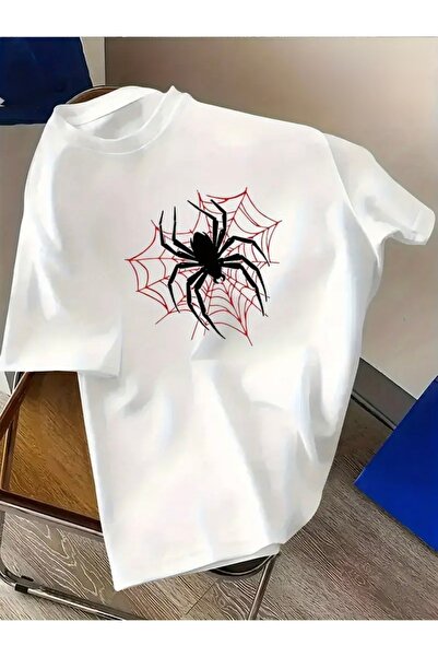 FUFLUNS تي شيرت كبير الحجم بياقة دائرية مطبوع عليه عنكبوت