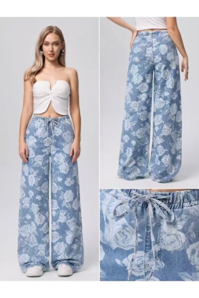 DENRA Wide leg jeans with floral pattern