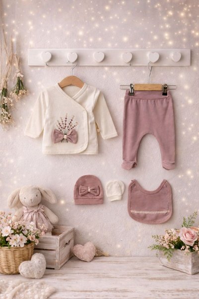 Arin Baby 5-Piece Flower-Patterned 100% Cotton Newborn Baby Girl Hospital Discharge Set/Baby Girl Zibin Set