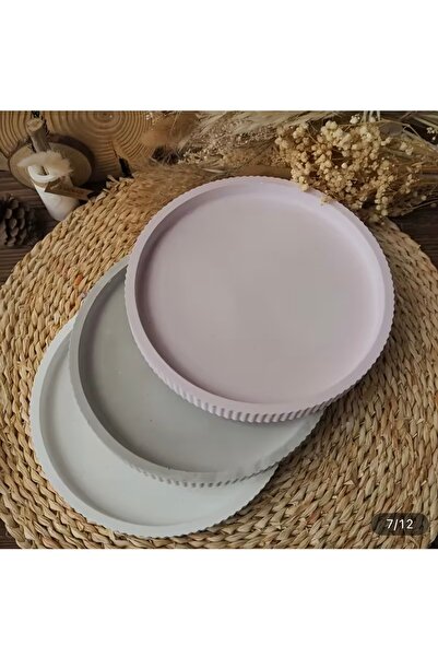 Sisay Home Modern Decorative Serrated Round Tray |   Stone Powder Handmade Tray