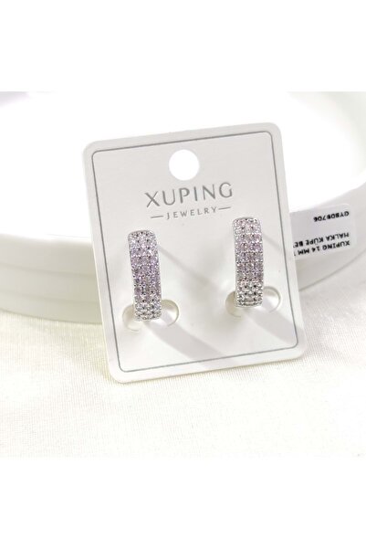 Güler Yüzlü Silver حلق دائري من XUPING مقاس 14 مم مرصع بالأحجار الكريمة باللو...