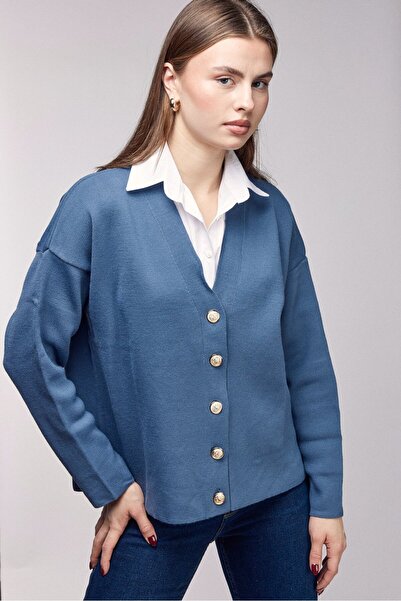 Saade Indigo Shirt-Looking O Oversized Knitwear Cardigan