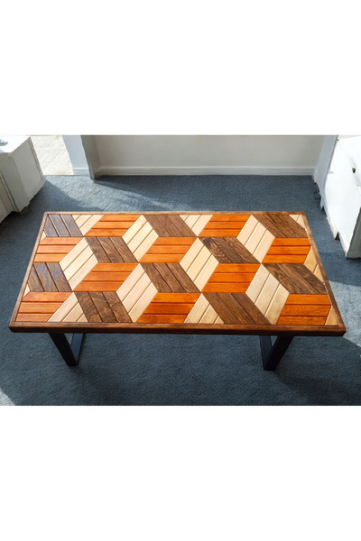 MİRRORSS 3D Geometrik Küp Desenli Loft Dekoratif Orta sehpa 90 X 45 cm ofis s...