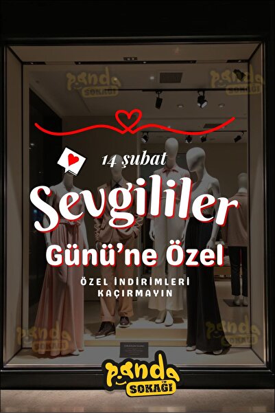 PANDA SOKAĞI ملصق ذاتي اللصق لعيد الحب في 14 فبراير، ملصق زجاجي للمتاجر