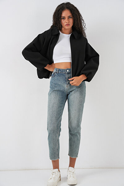 Modamorfo جاكيت نسائي كبير الحجم برباط 0728 - أسود