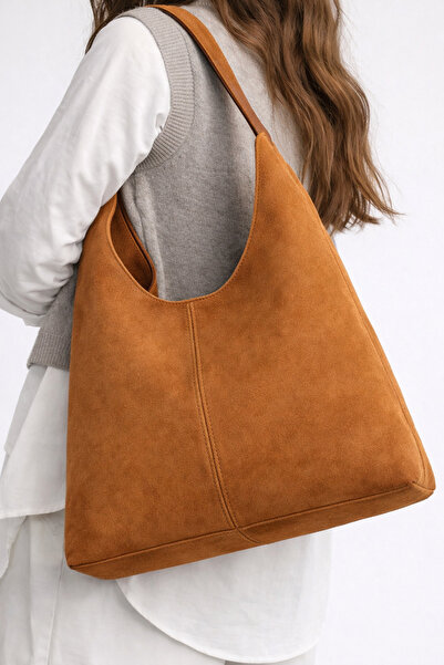 HBS Women's Tan Color Suede Hobo Bag Oversized Shoulder Bag