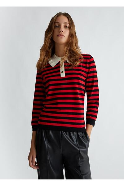 liu.jo Siyah Çizgili Kırmızı Kazak