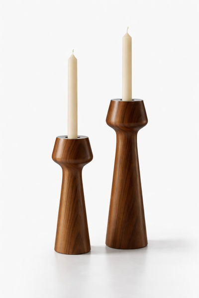 mebaconcept Doğal Ahşap Şamdan Seti (2'Lİ) – 17.5 Cm & 15 Cm – Rustik Dekorat...