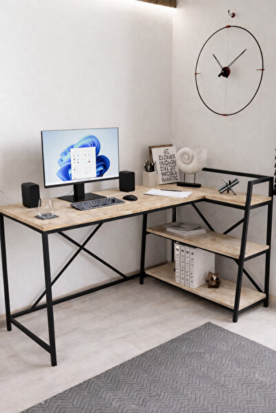 Flinder Merkür Renk Raflı Çift Yöne Uygun, Bilgisayar Masası, Ofis Masası, Çi...