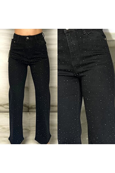 DENRA Black wide leg jeans with glitter
