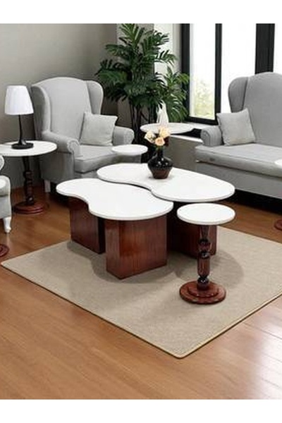 CN Two-table set with marble alternative and 4 serving pieces, elegant touch