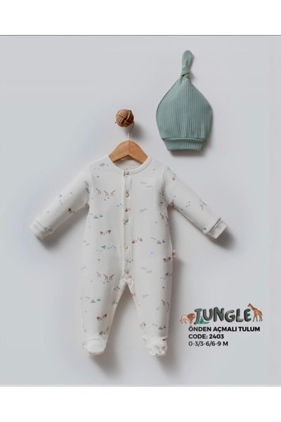 KapsülBebek 100% Organic Cotton Baby Romper with Booties - Hat