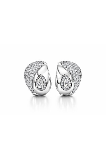 Sense of Atelier Elara Drop Zircon Stone Hoop Earrings-Silver
