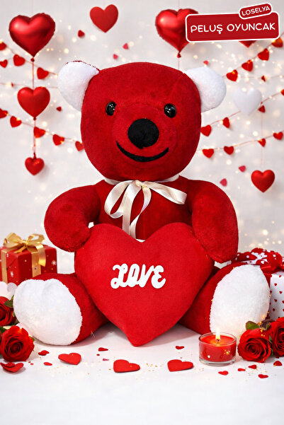 Loselya Sevgililer Günü Peluş Oyuncak Hediyelik Kırmızı Love Kalpli Peluş Ayı...