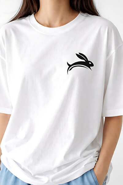 ArtYus Iepure săritor cu imprimeu Bumbac croi relaxat Gât rotund Unisex tricou