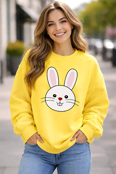 ArtYus Rabbit Face Cotton Relaxed Fit Crew Neck Unisex Sweatshirt