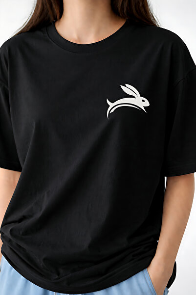 ArtYus Iepure săritor cu imprimeu Bumbac croi relaxat Gât rotund Unisex tricou