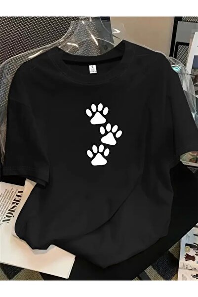 FUFLUNS تي شيرت بياقة دائرية وطباعة PATİ PATİ بمقاس كبير