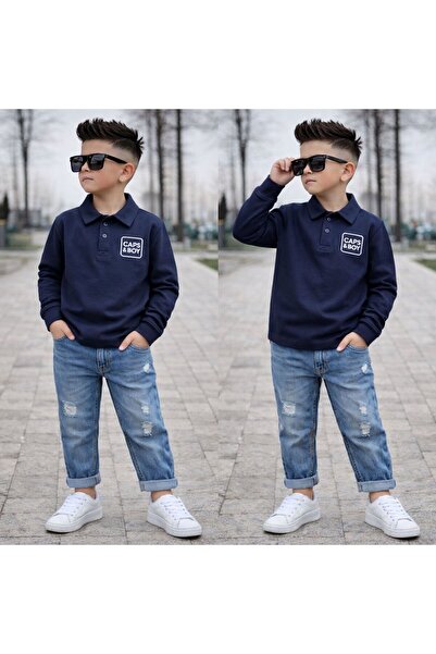 KOKOŞ BEBEK Хлопчача оверсайз-футболка з коміром-поло та джинсові штани — 3/1...