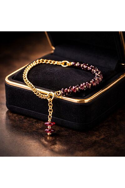 Agatella Tasarım Garnet (Lal) Stone Handmade Steel Bracelet – Special Design ...