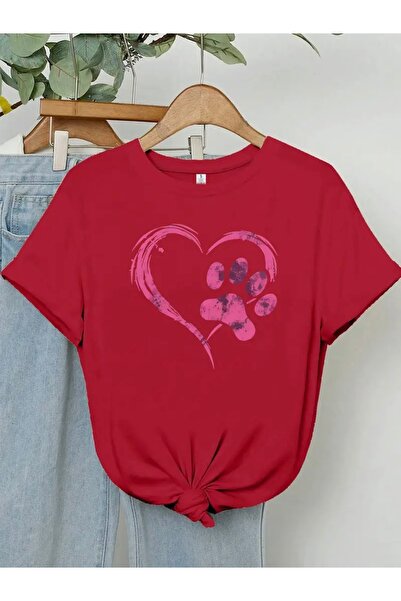 FUFLUNS Oversize Circular Neck T-Shirt with Patiled Heart Print